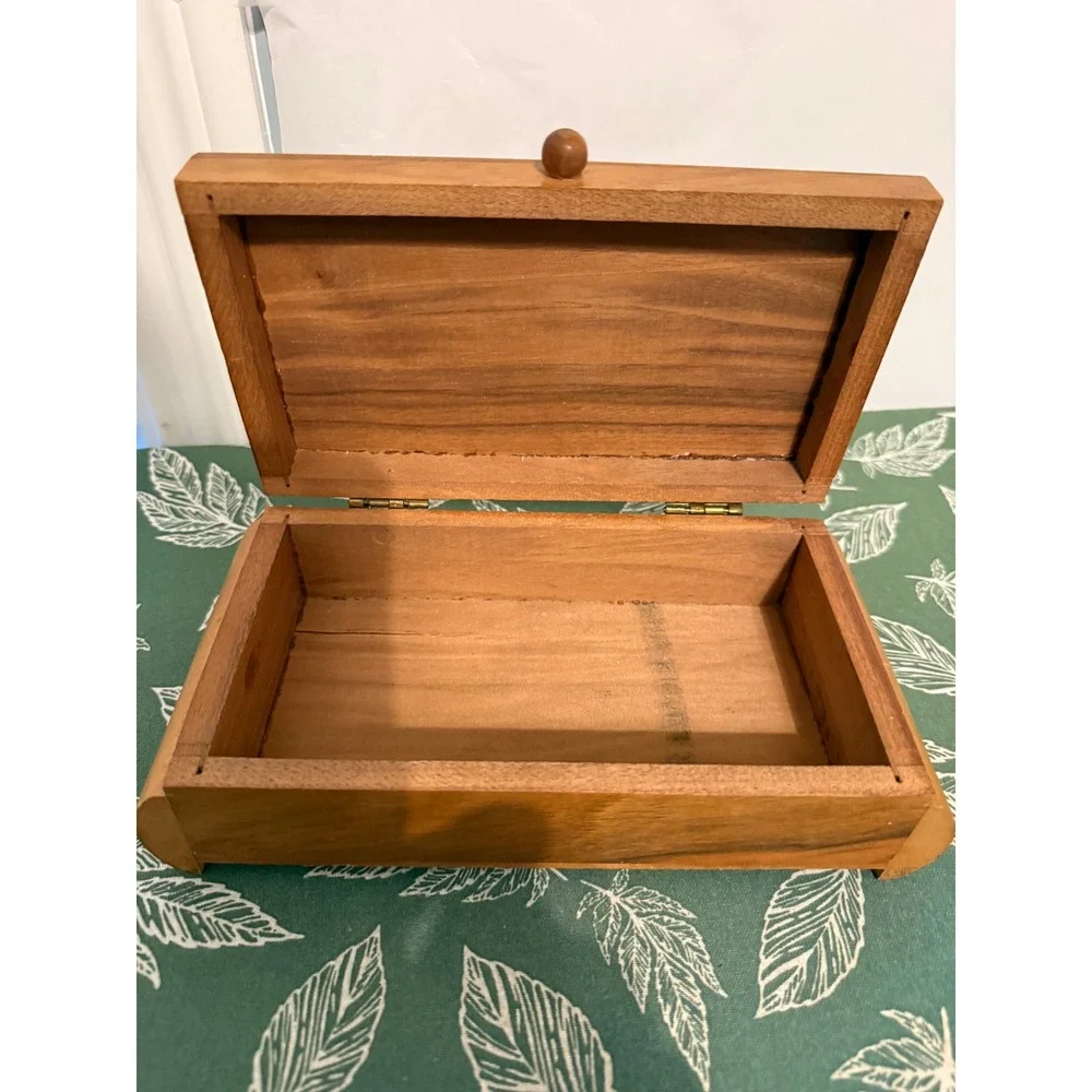 Handcrafted Mixed Wood Trinket Box Inlay Hinged Keepsake Jewelry Chest Brown MCM